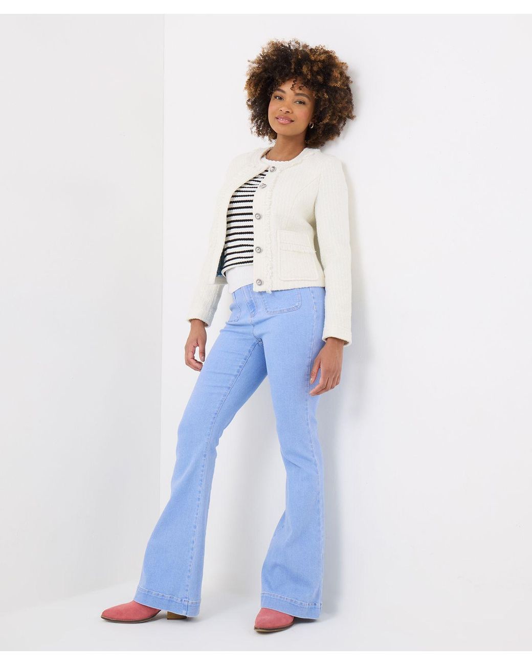 Joe Browns Blue Collarless Frayed Edge Tweed Jacket
