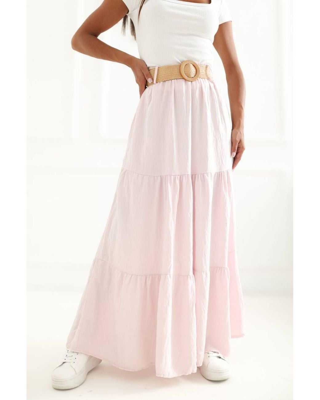 Love Lace Pink Summer Viscose Knitted Skirt With Belt