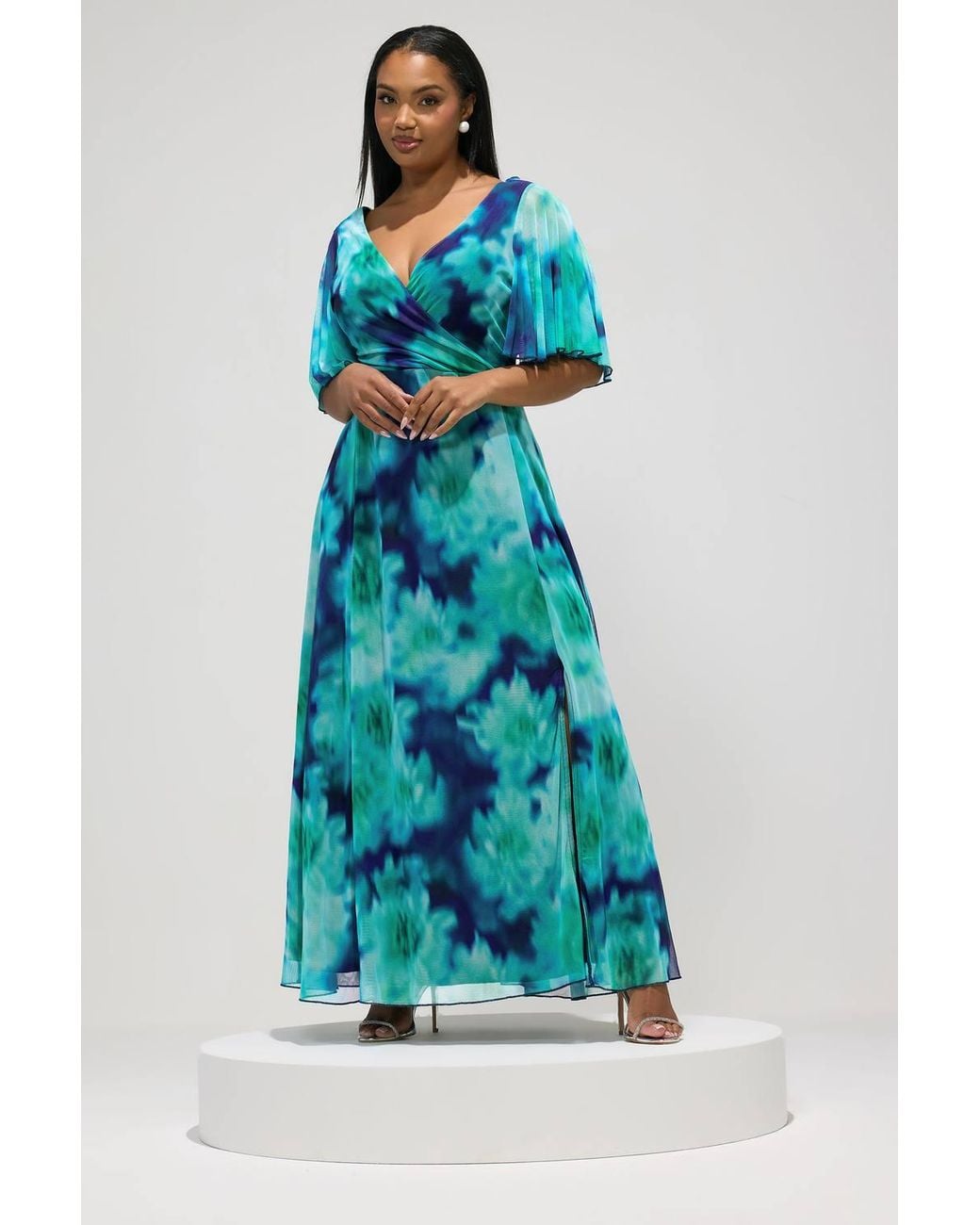 Yours Blue Blurred Abstract Maxi Dress