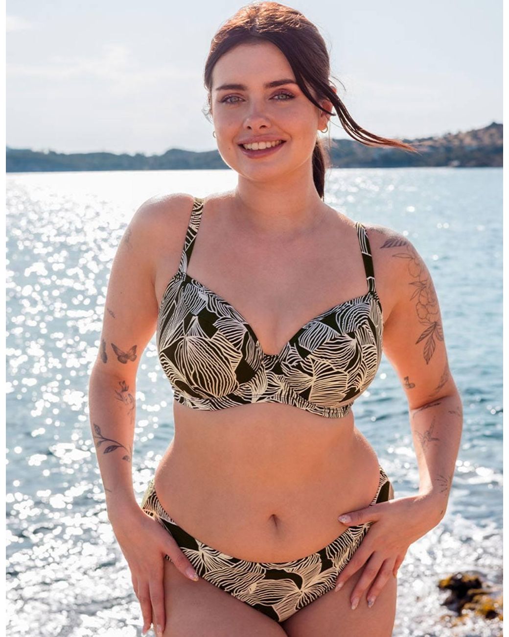 Curvy Kate Black Ripple Reef Balcony Bikini Top Underwired Padded
