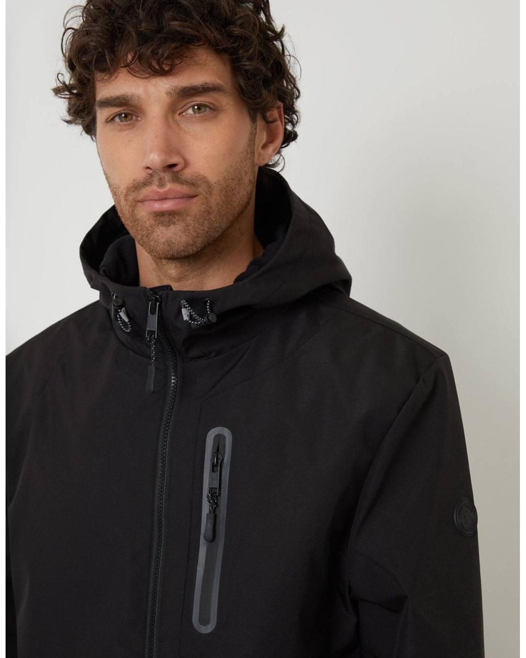 Threadbare Black Showerproof Hooded Microfleece Lined Jacket for men