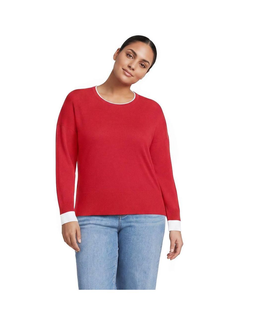 Lands' End Red Plus Double Trim Cotton Jumper