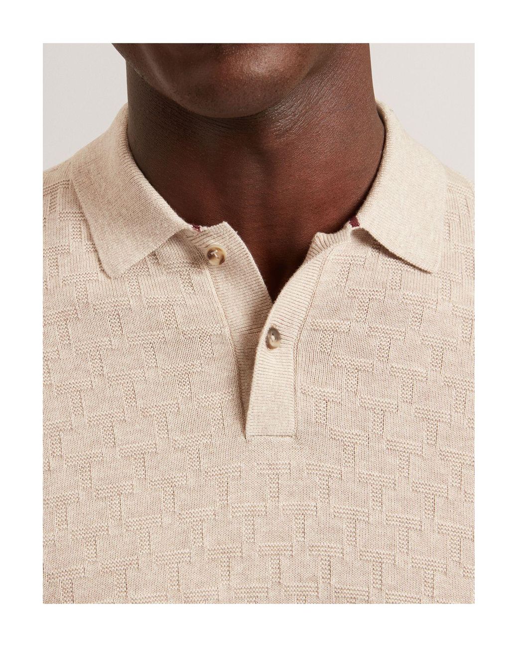 Ted Baker Natural Gaten Long Sleeve T Stitch Polo Shirt for men