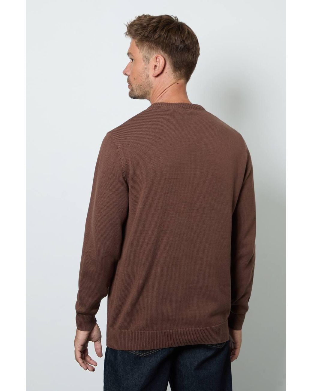 MAINE Brown Chocolate Premium Pure Cotton Crew Neck Jumper for men