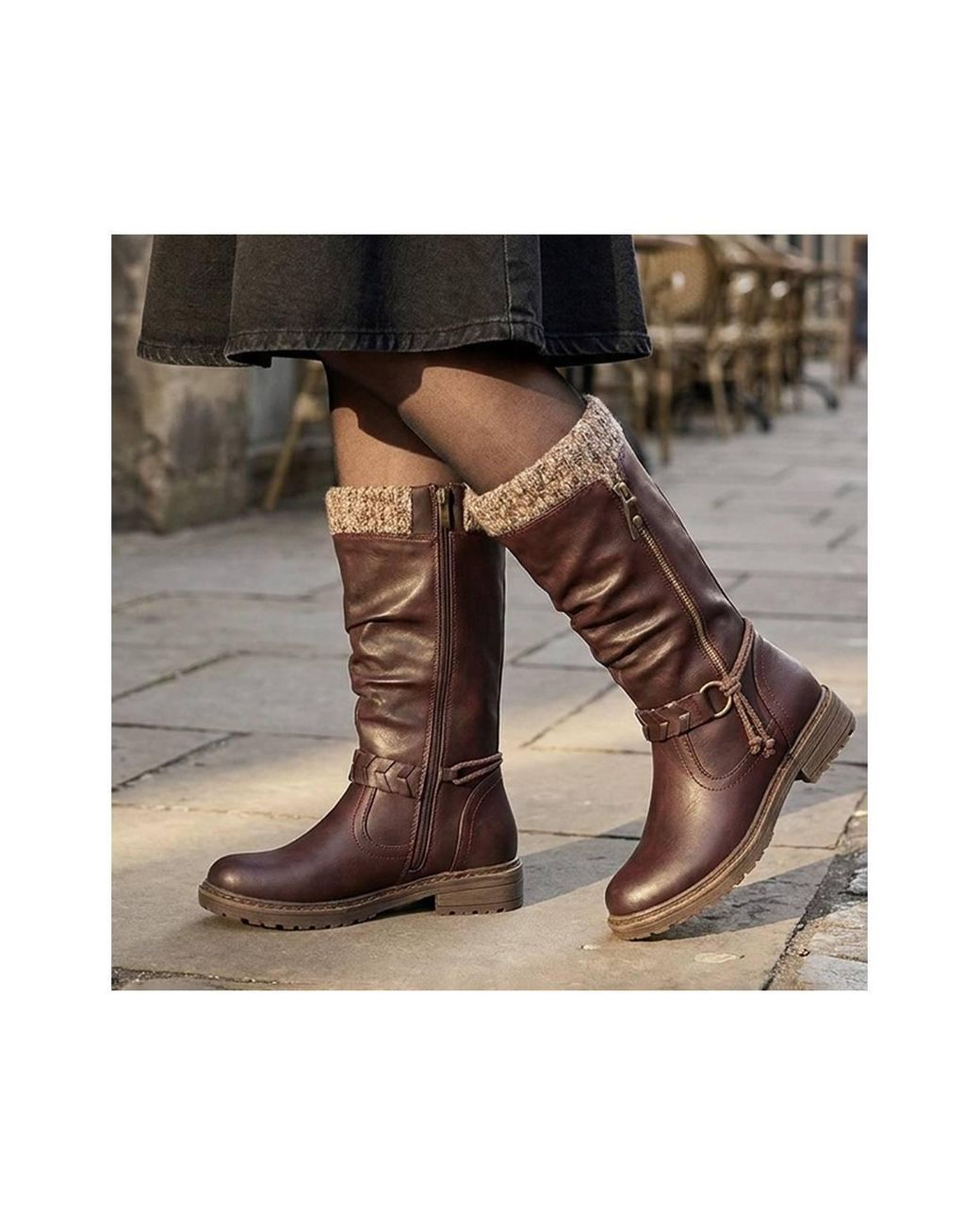 Pavers Brown Kitted Cuff Zip Fasten Riding Boots