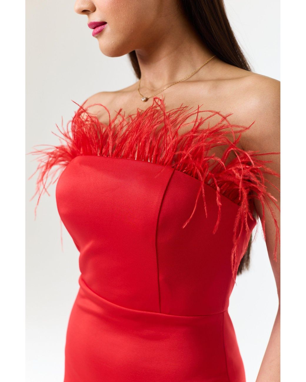 LuvForever Fashion Red Bandeau Side Slit Maxi Dress