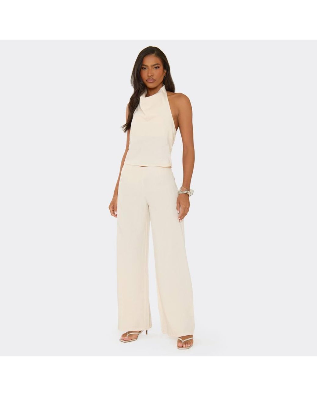 EGO White Wide Leg Low Rise Trousers
