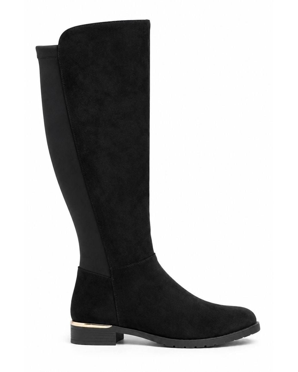 Spot on Black Over The Knee Stretch Boot With Low Heel & Flexible Sole