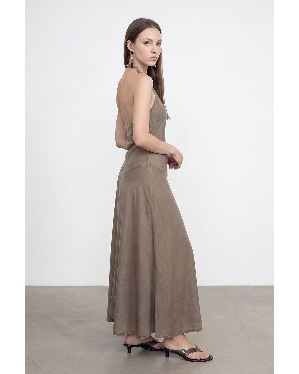 Dilvin Green Tencel Halter Maxi Dress