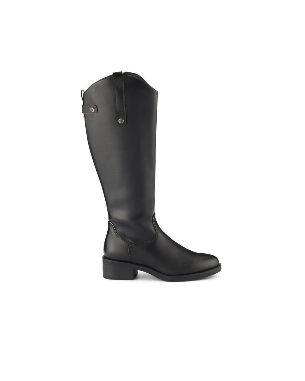 Pavers Black Block-Heeled Slip-On Long Boots
