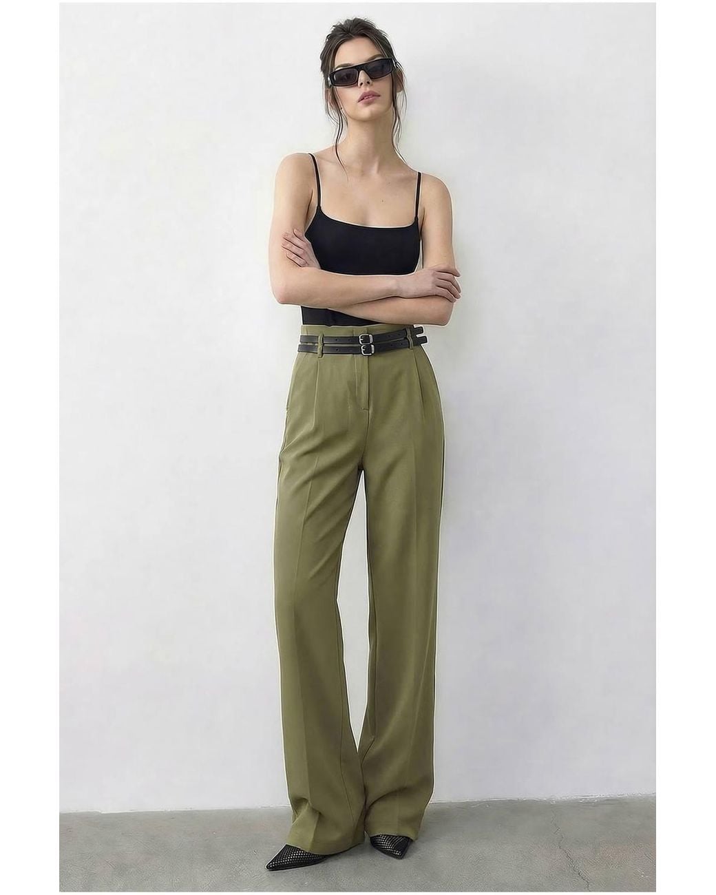 Bianco Lucci Green High Waist Wide Leg Pants