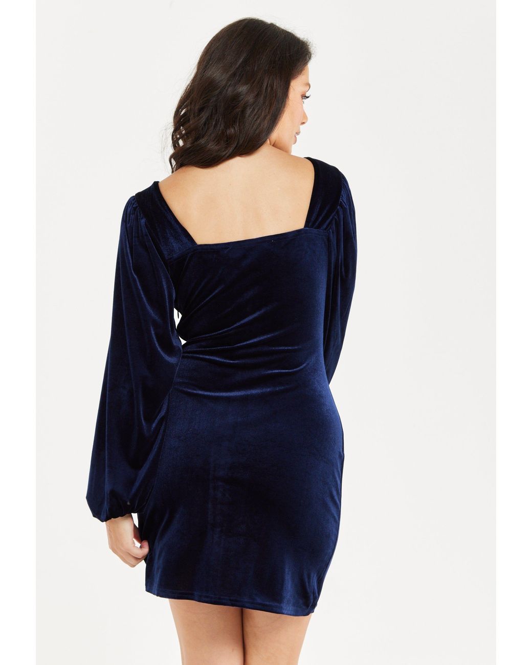 Liquorish Blue Corset Detail Mini Velvet Dress