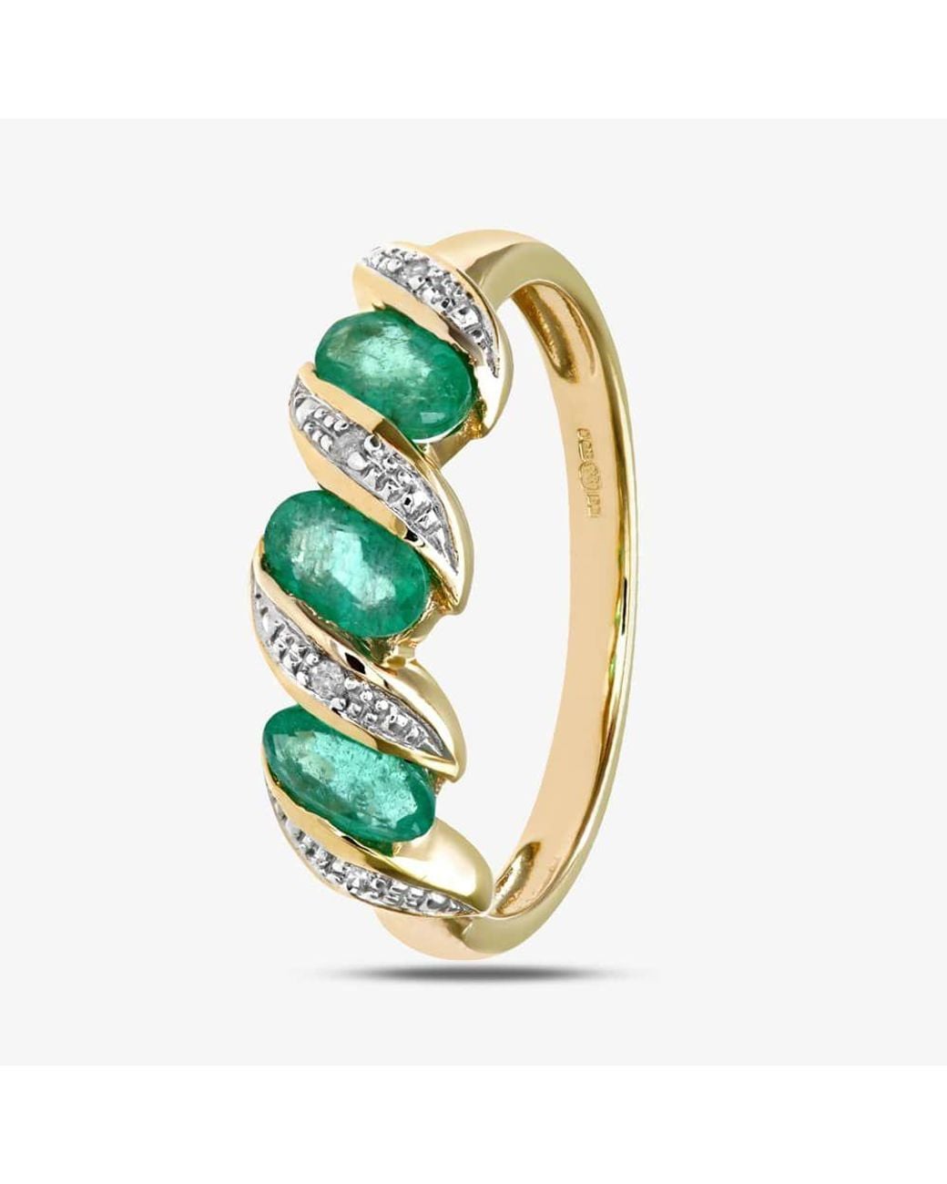 T.H.Baker Green 9Ct Emerald Swirl Half Eternity Ring Pr06270Y Em O