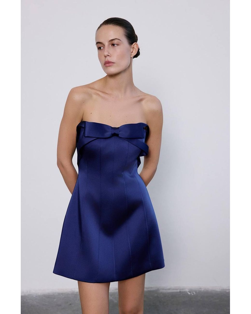 RUE Blue Strapless Bow A-Line Mini Dress