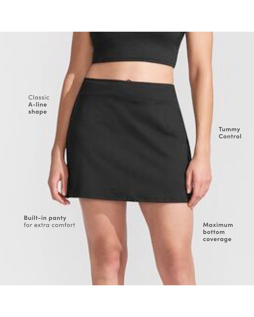 Lands' End Black Plus Tummy Control Swim Skirt