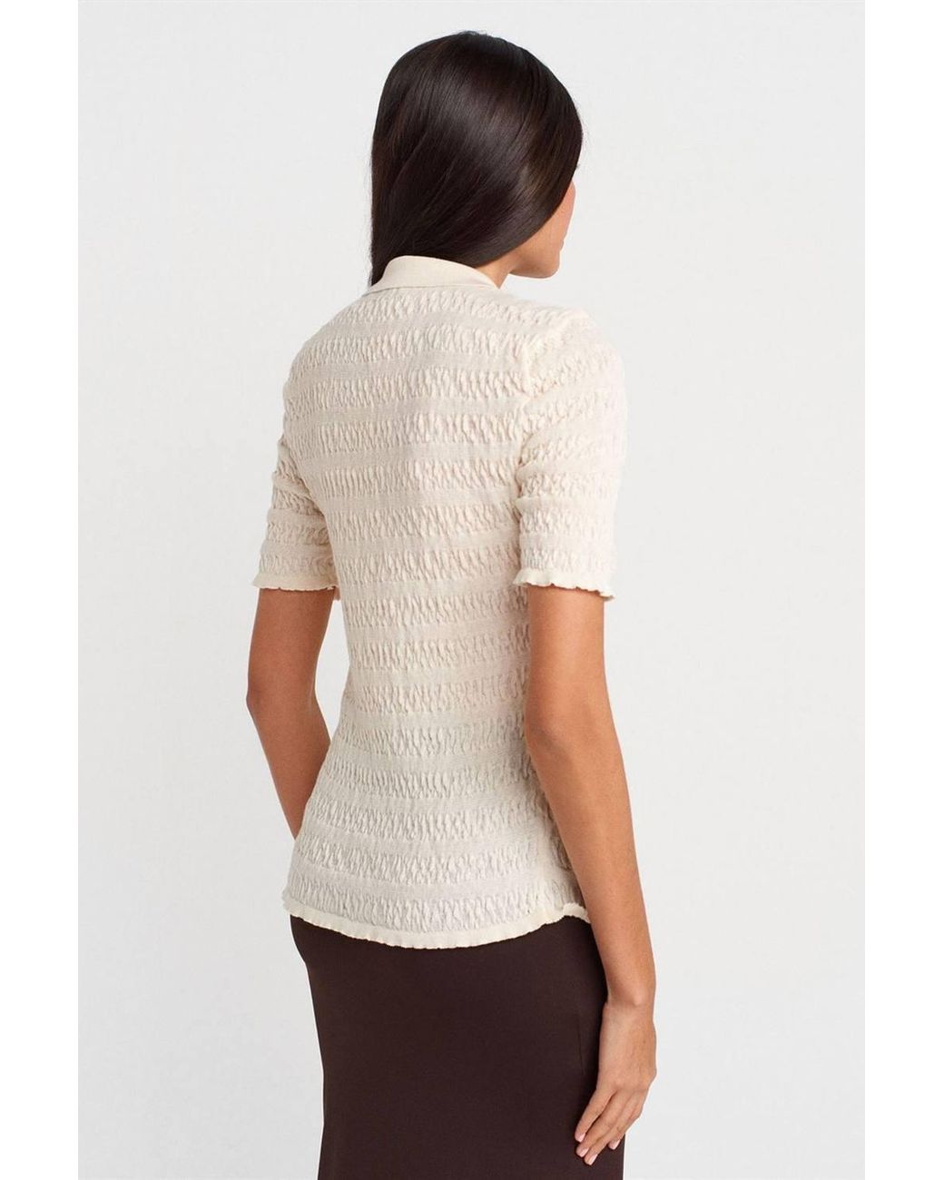 Dilvin Natural Fitted Ribbed Cotton Blend Short-Sleeve Cardigan