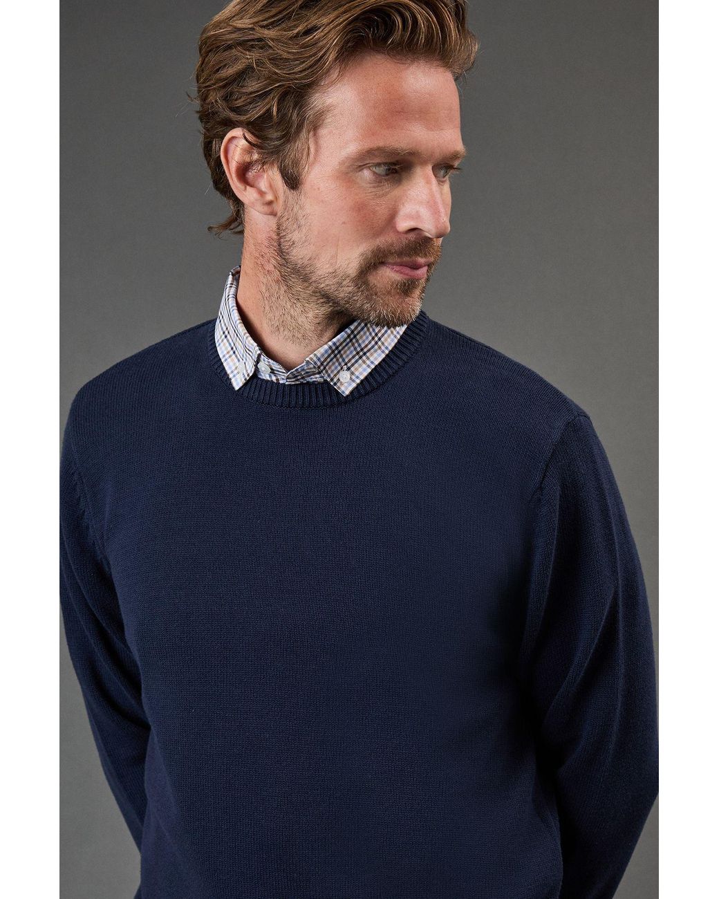 MAINE Blue Premium Pure Cotton Crew Neck Jumper for men