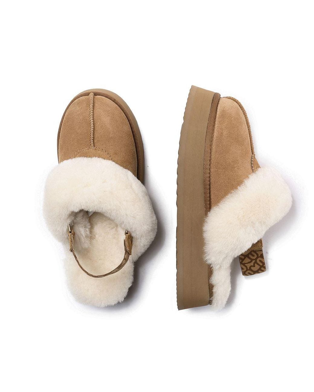 EverAu Australia Natural Real Sheepskin Wagtail Removable Strap Platform Slippers With Eva Sole
