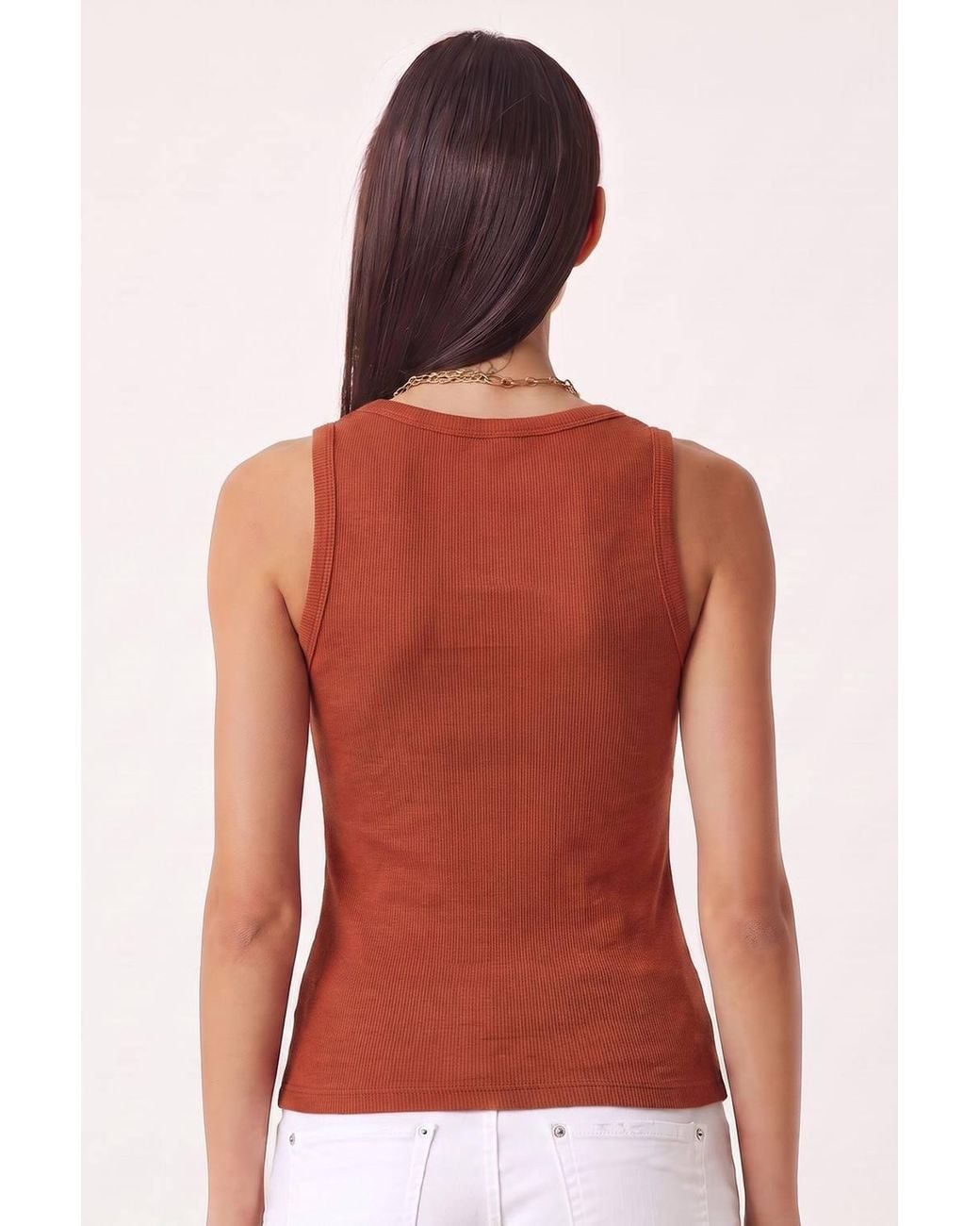 Happiness İstanbul Red Fitted Cotton U Collar Tank Top