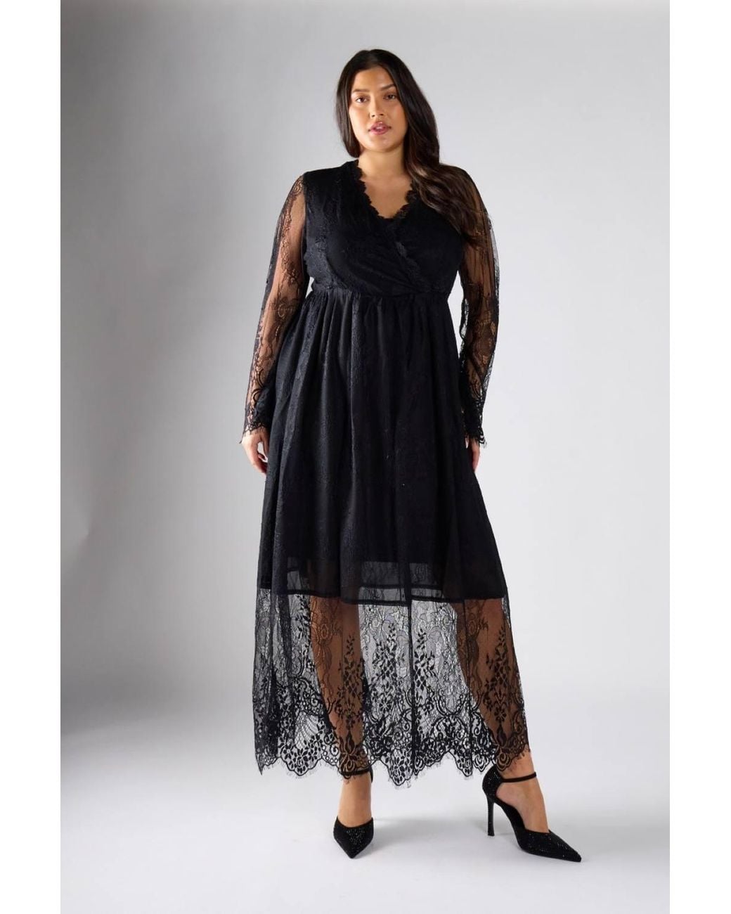 Shnoo Black Lace Wrap Midi Dress