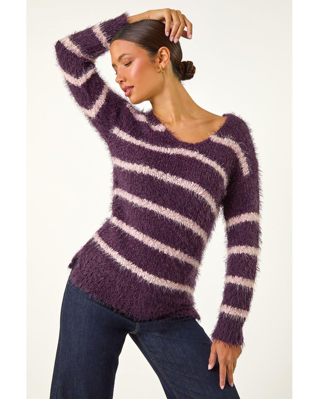 Roman Purple Stripe Fluffy Knit Jumper