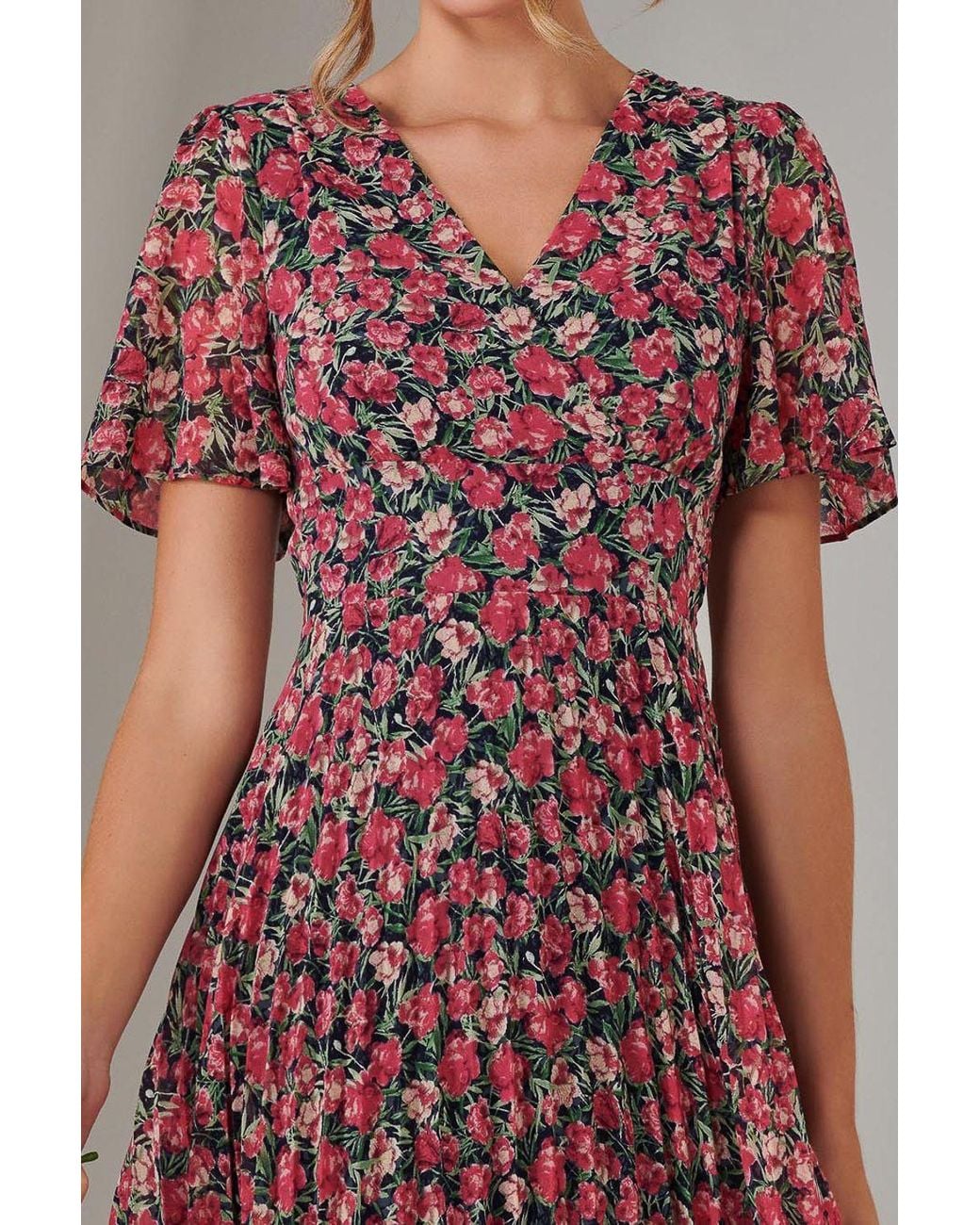 Jolie Moi Red Chiffon Pleated Wrap Midaxi Dress