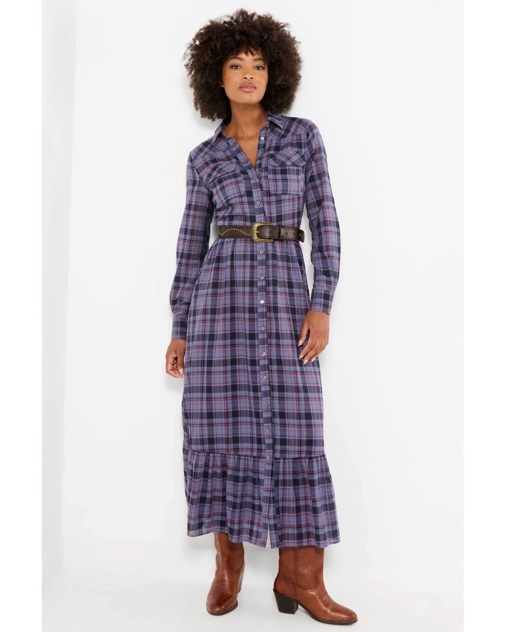 Joe Browns Purple Western Check Button Through Maxi Dress