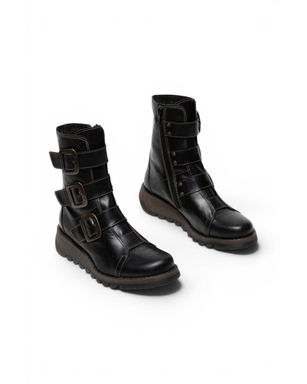Infinity Leather Black Fly London Scop110 Chelsea Leather Ankle Zip Biker Boots