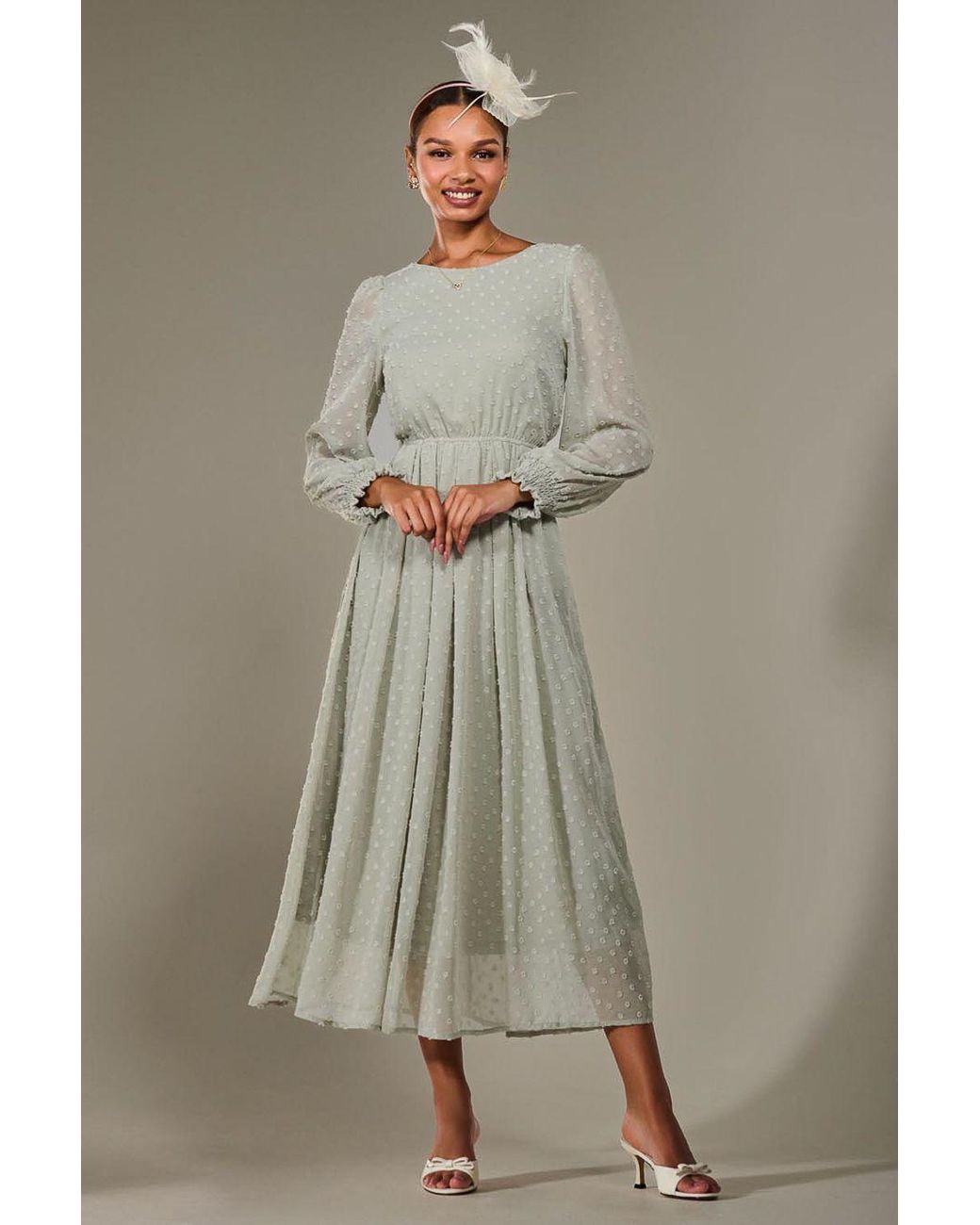 Jolie Moi Brown Long Sleeve Chiffon Midaxi Dress
