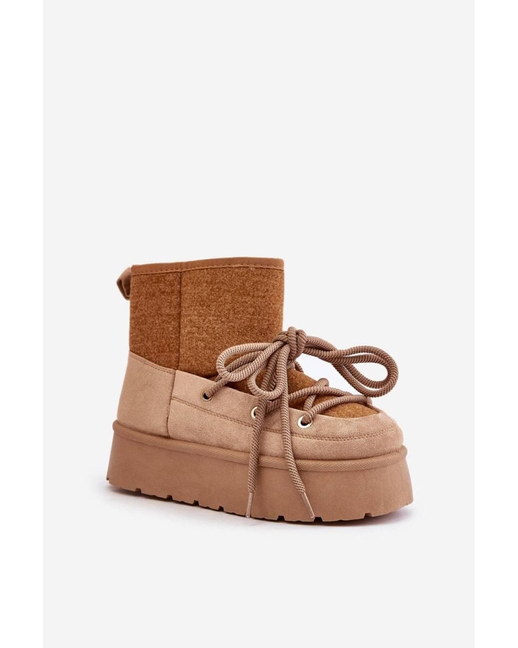 Love Lace Brown Stylish Platform Snow Boots With Fur Lining & Front Lacing