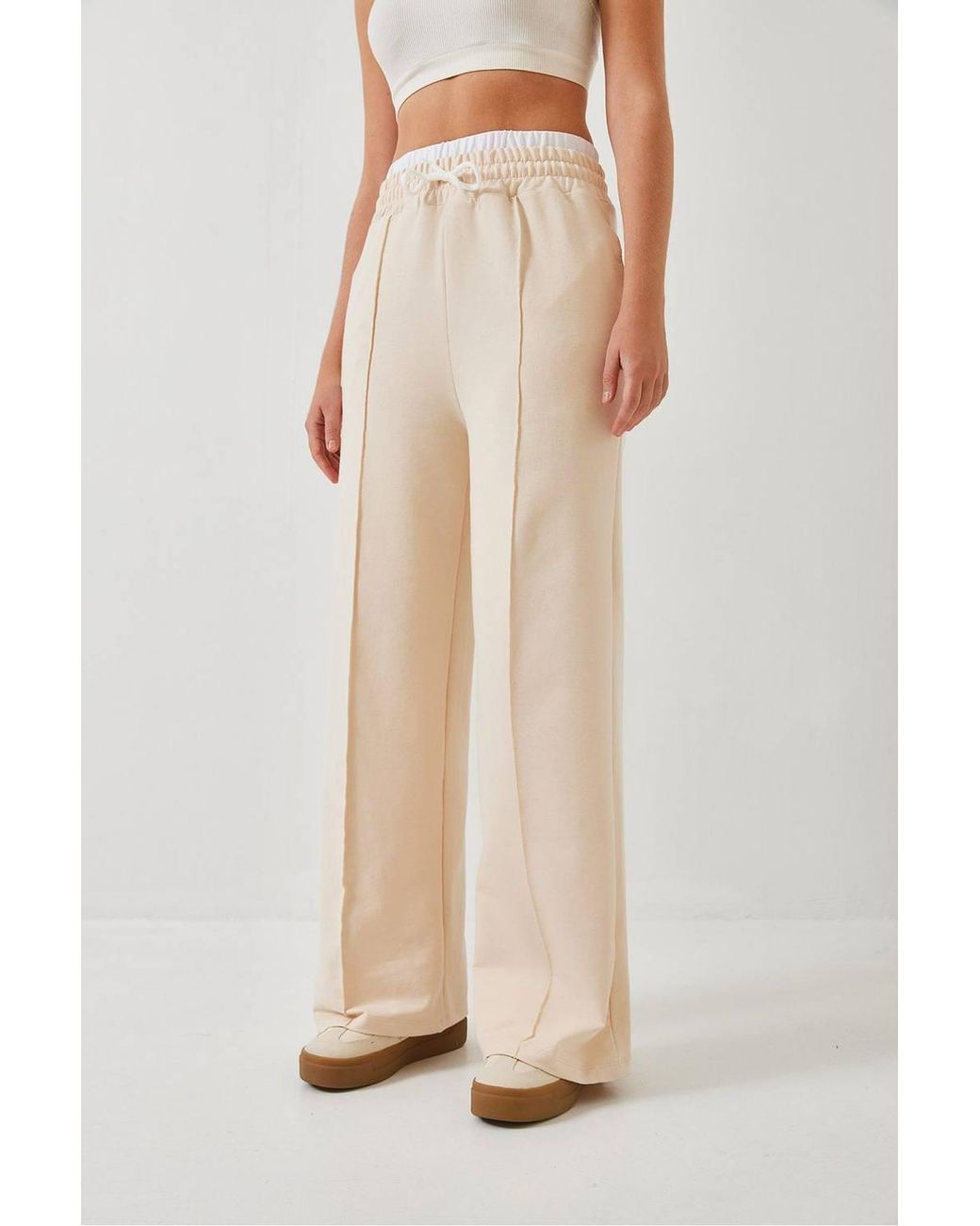 Bianco Lucci Natural Wide Leg Pants With Belt Detail