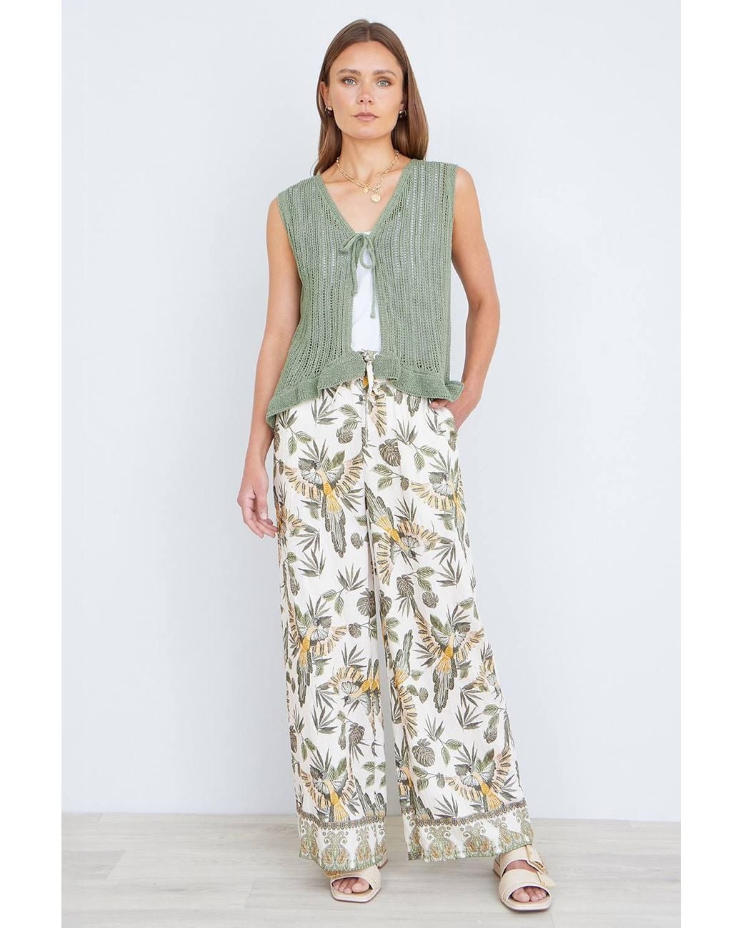 Yumi' White Knitted Cotton Tie Waistcoat Top