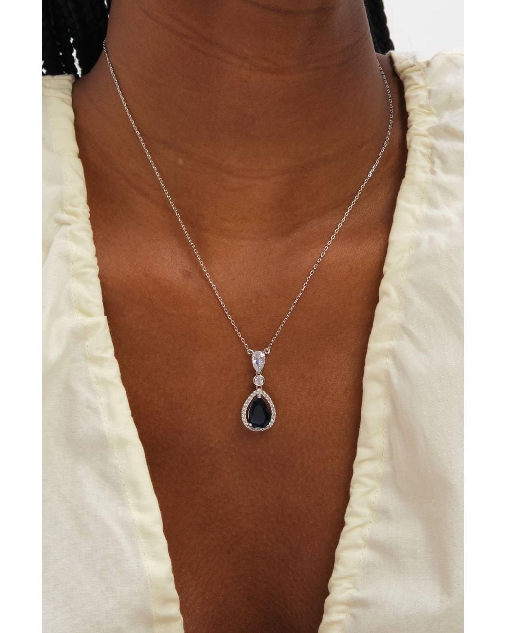 Jon Richard White Rhodium Plated Cubic Zirconia Sapphire Pendant Necklace
