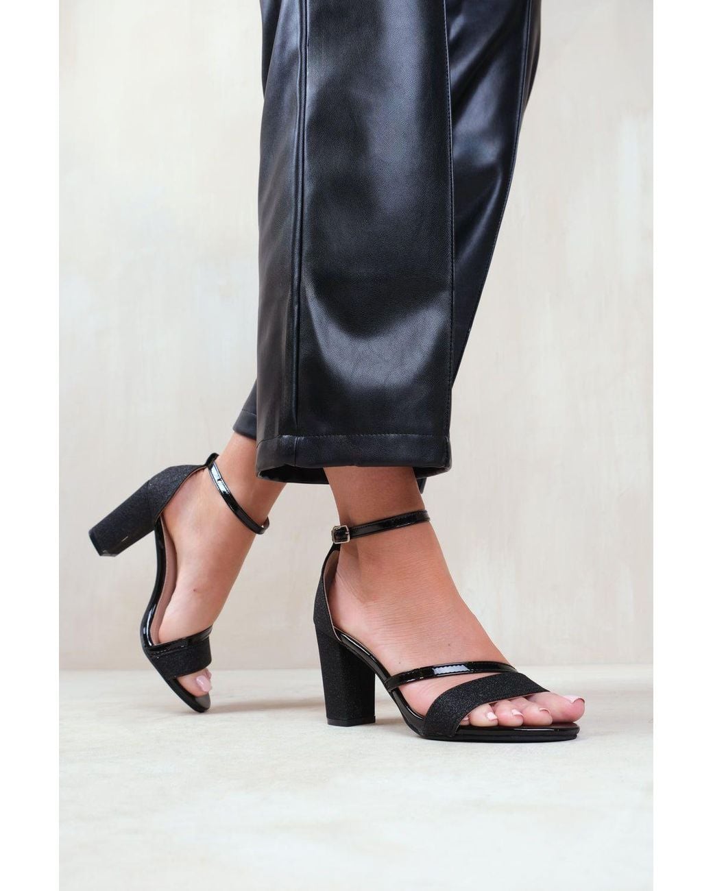 Where's That From Blue 'Perla' Wide Fit Mid High Block Heel Sandals With Ankle Strap