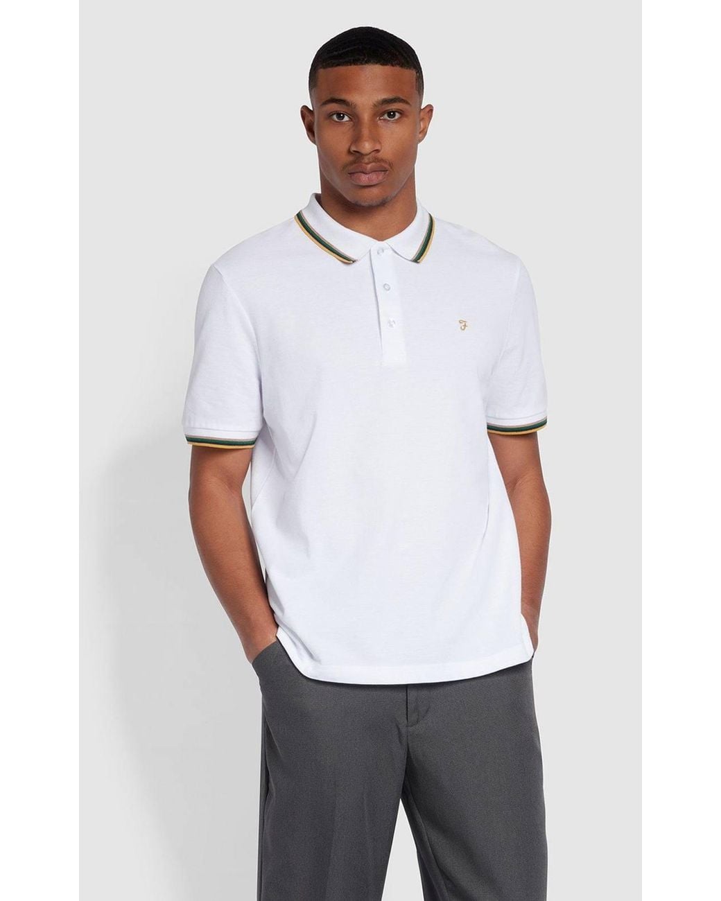 Farah White Alvin Tipped Polo Shirt for men