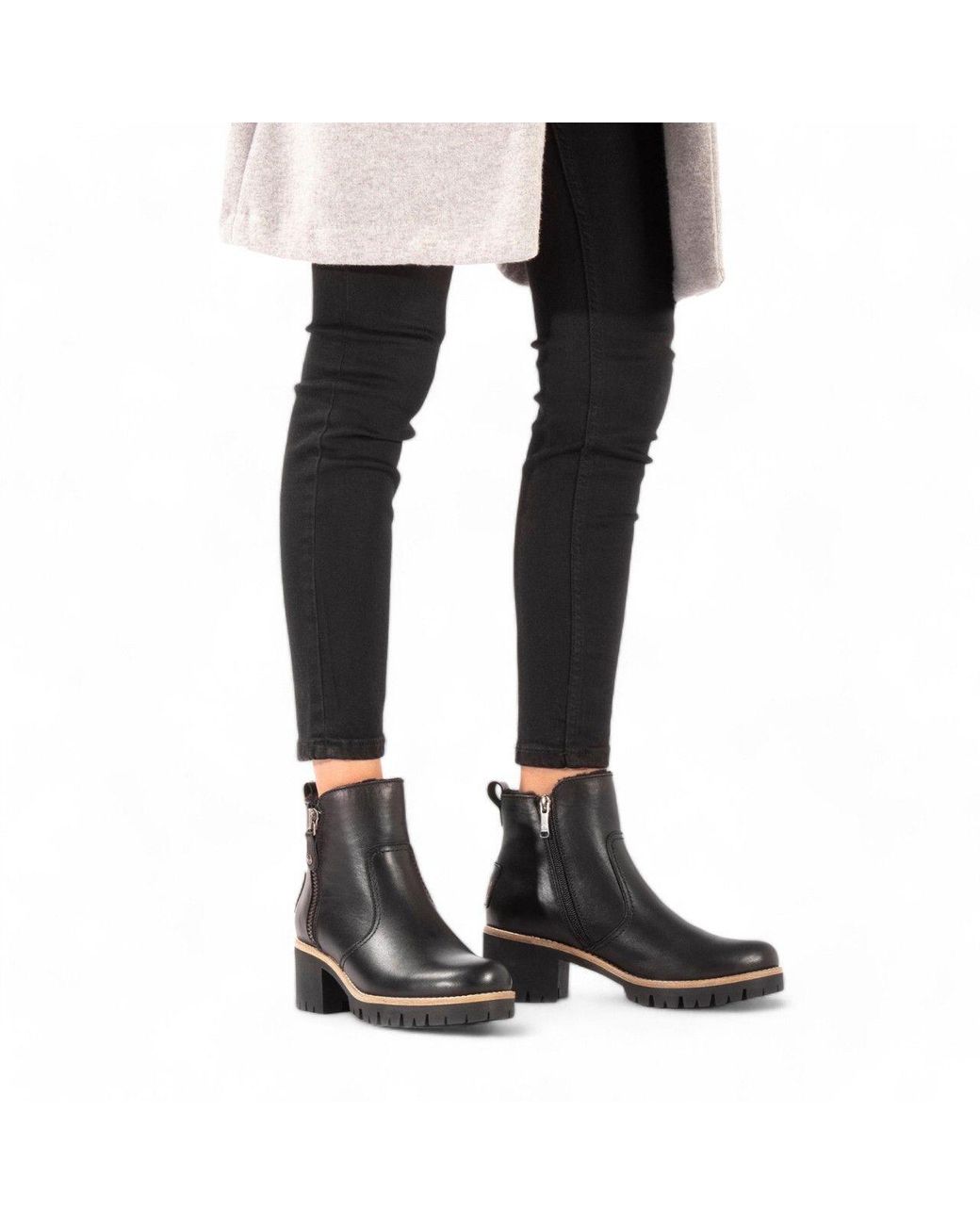 TruClothing Black Side Zipped Faux Fur Lining Block Heel Leather Ankle Boots