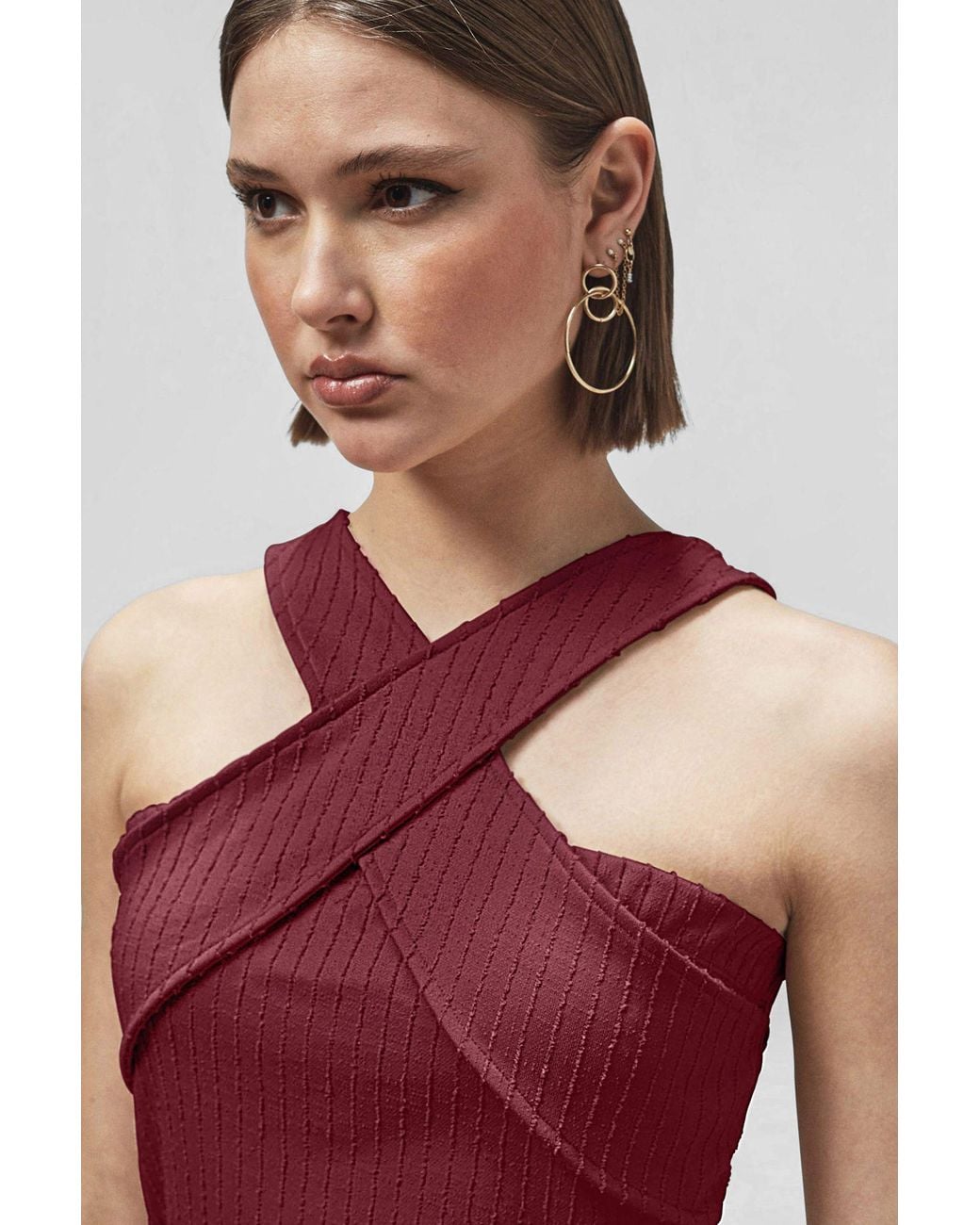 Enorsia Red Cross Front Halter Neck Dress