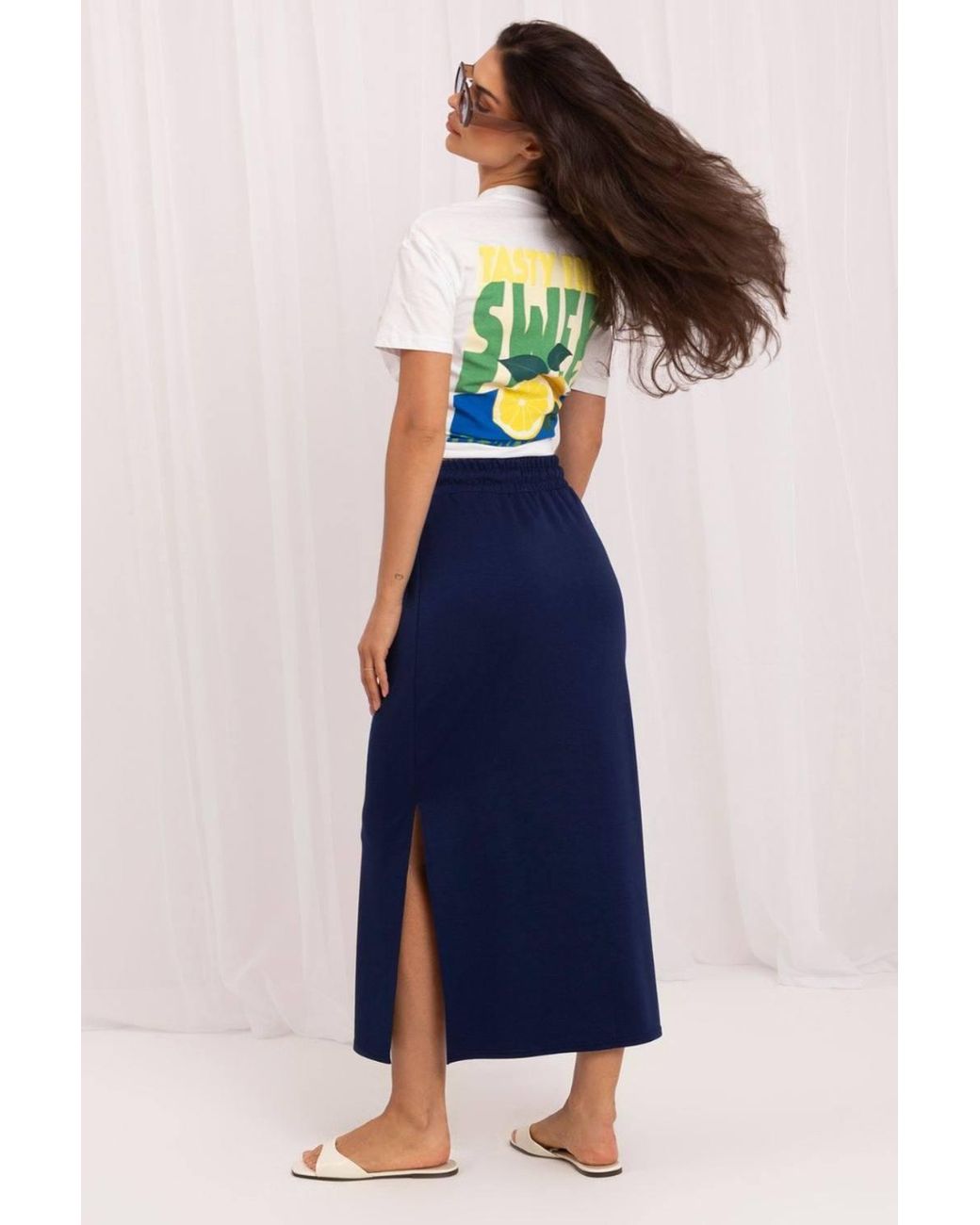 Love Lace Blue Everyday Viscose Knitted Skirt With Side Slit