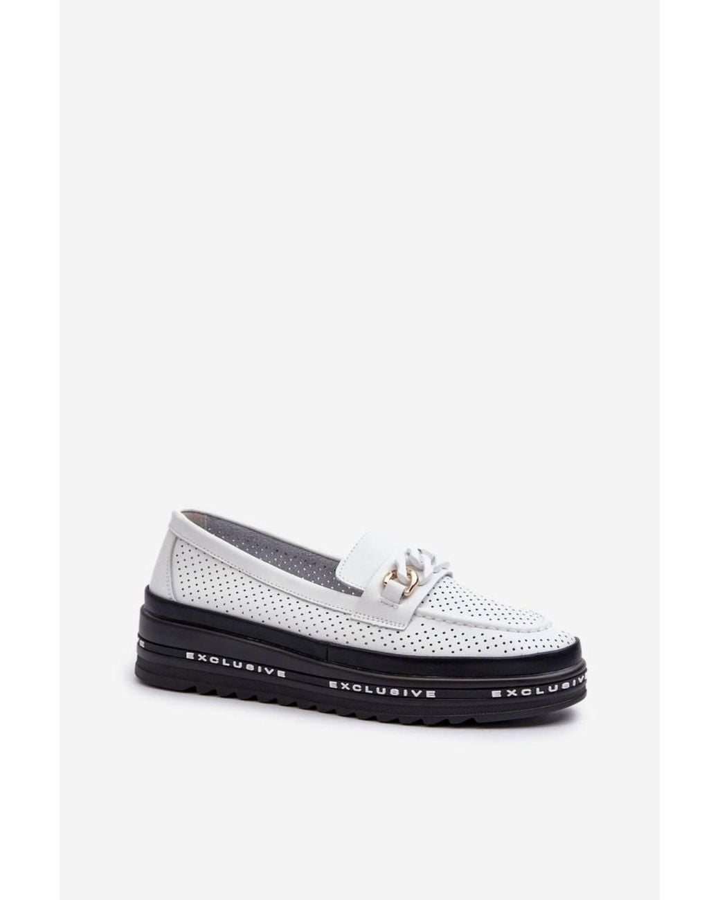 Love Lace White Platform Loafers With Chain Detail