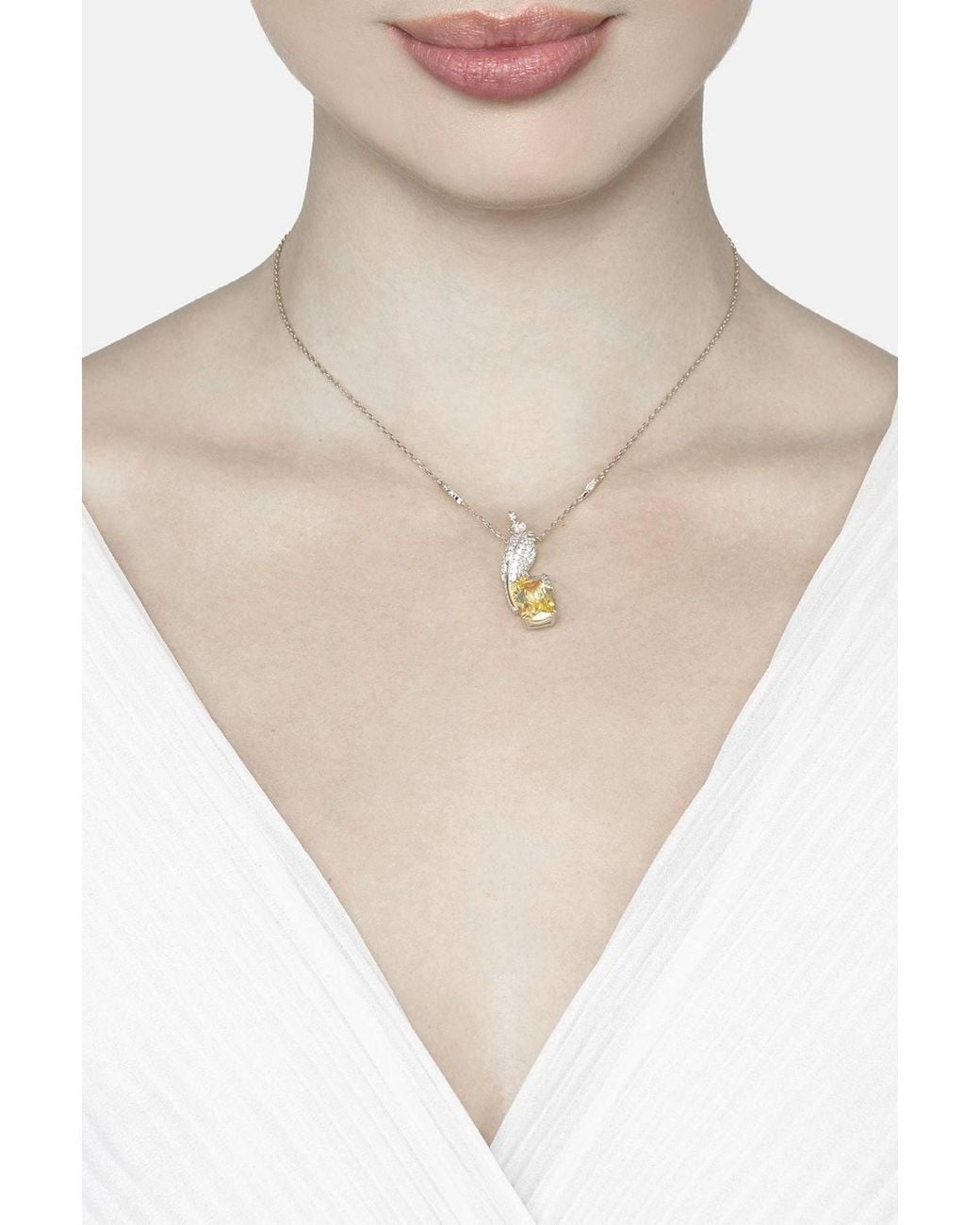 Latelita London Metallic Crested Love Bird Pendant Necklace Topaz
