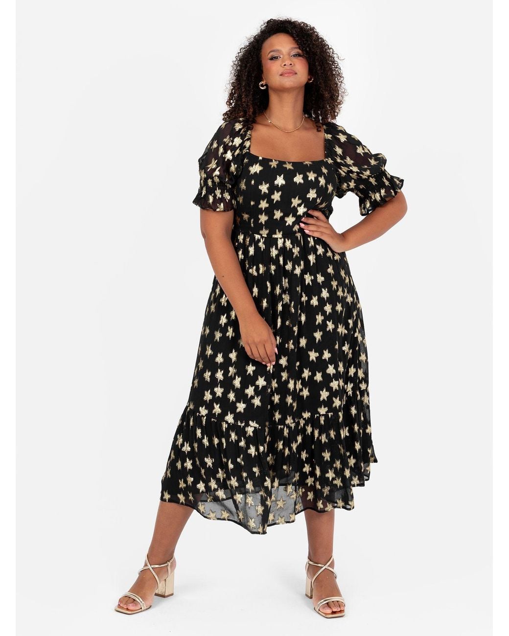 Lovedrobe Black Starry Square Neck Midi Dress
