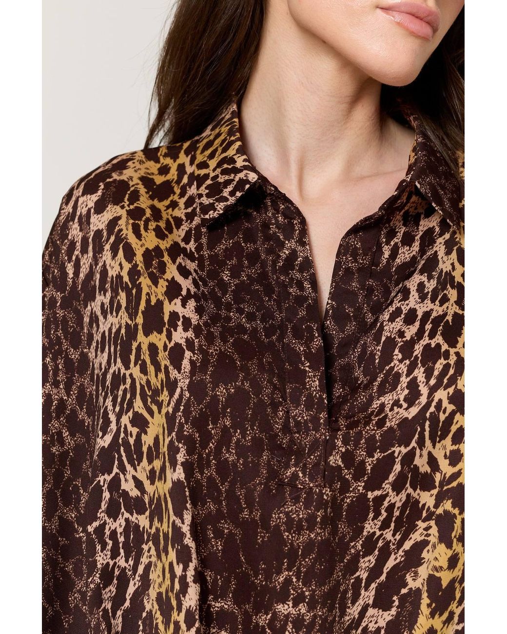 Liquorish Brown Mixed Animal Print Satin Shirt