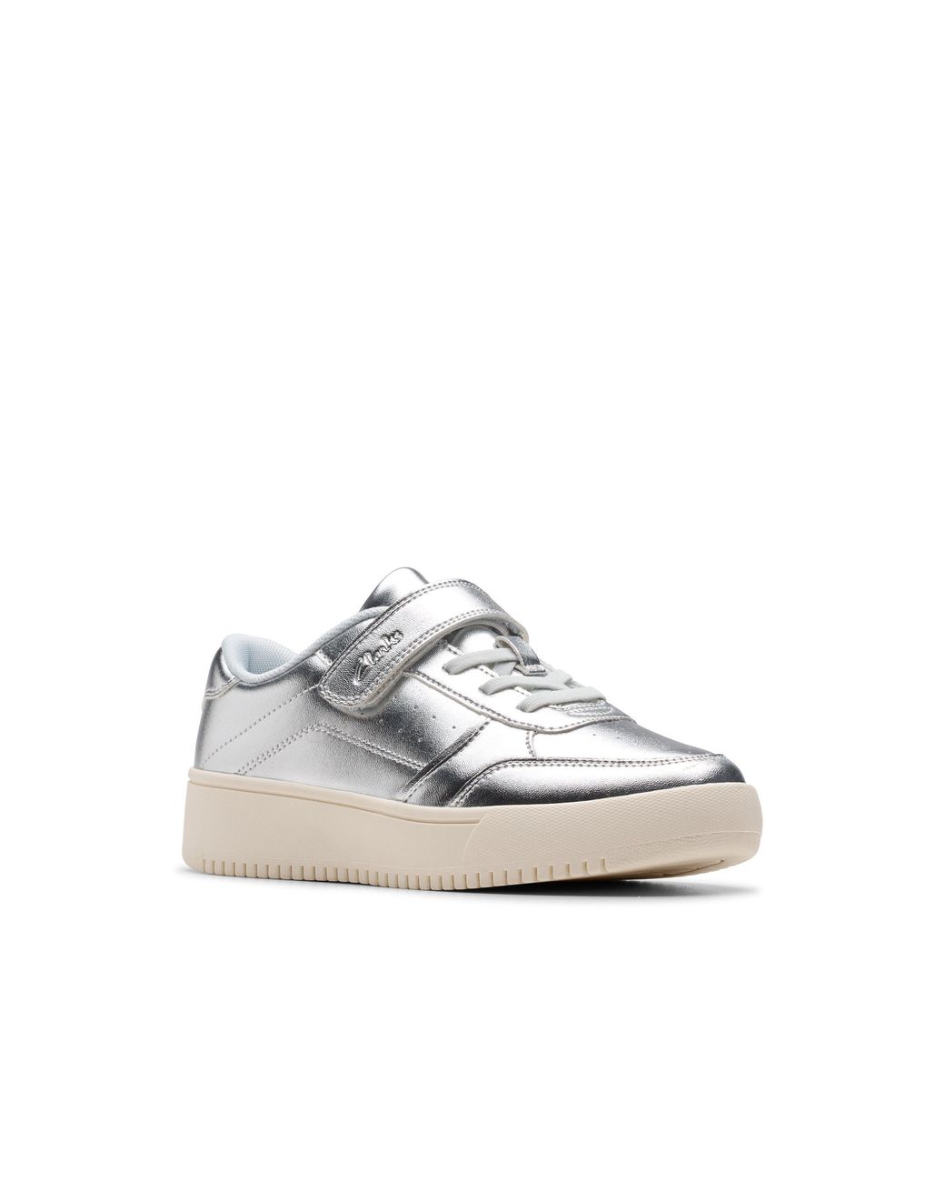 Clarks White Barley Step Kid Metallic Trainers, Riptape