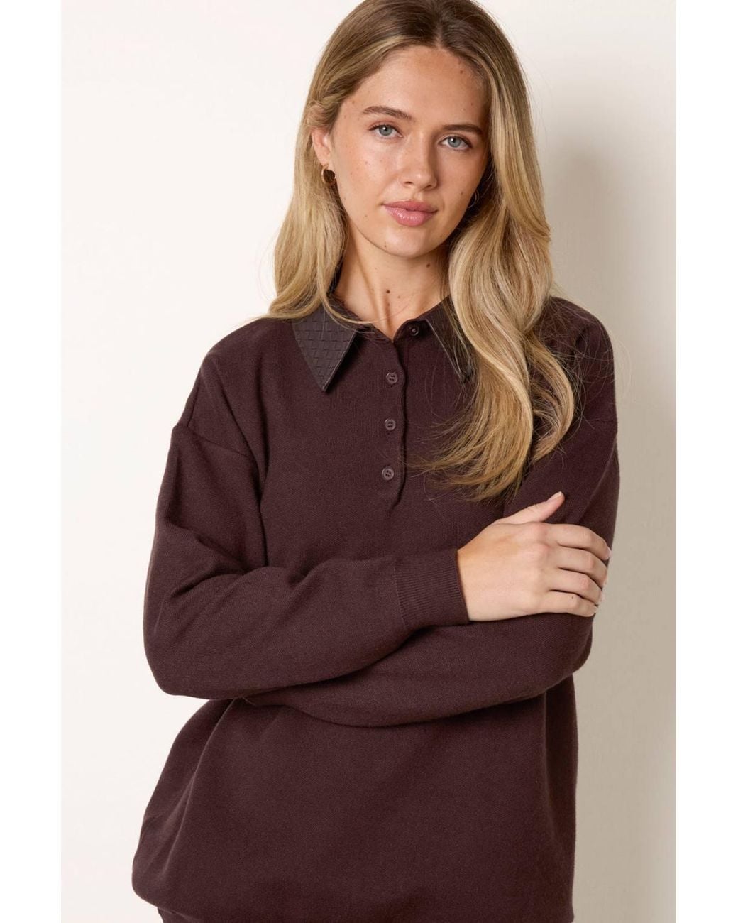 Blue Vanilla Brown Long Sleeve Button Up Collar Jumper