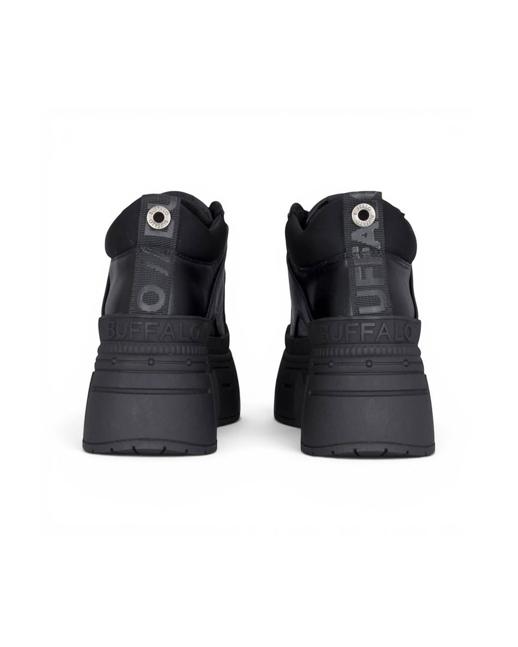 Infinity Leather Black Buffalo Chunky Platform Gothic Ankle Boots