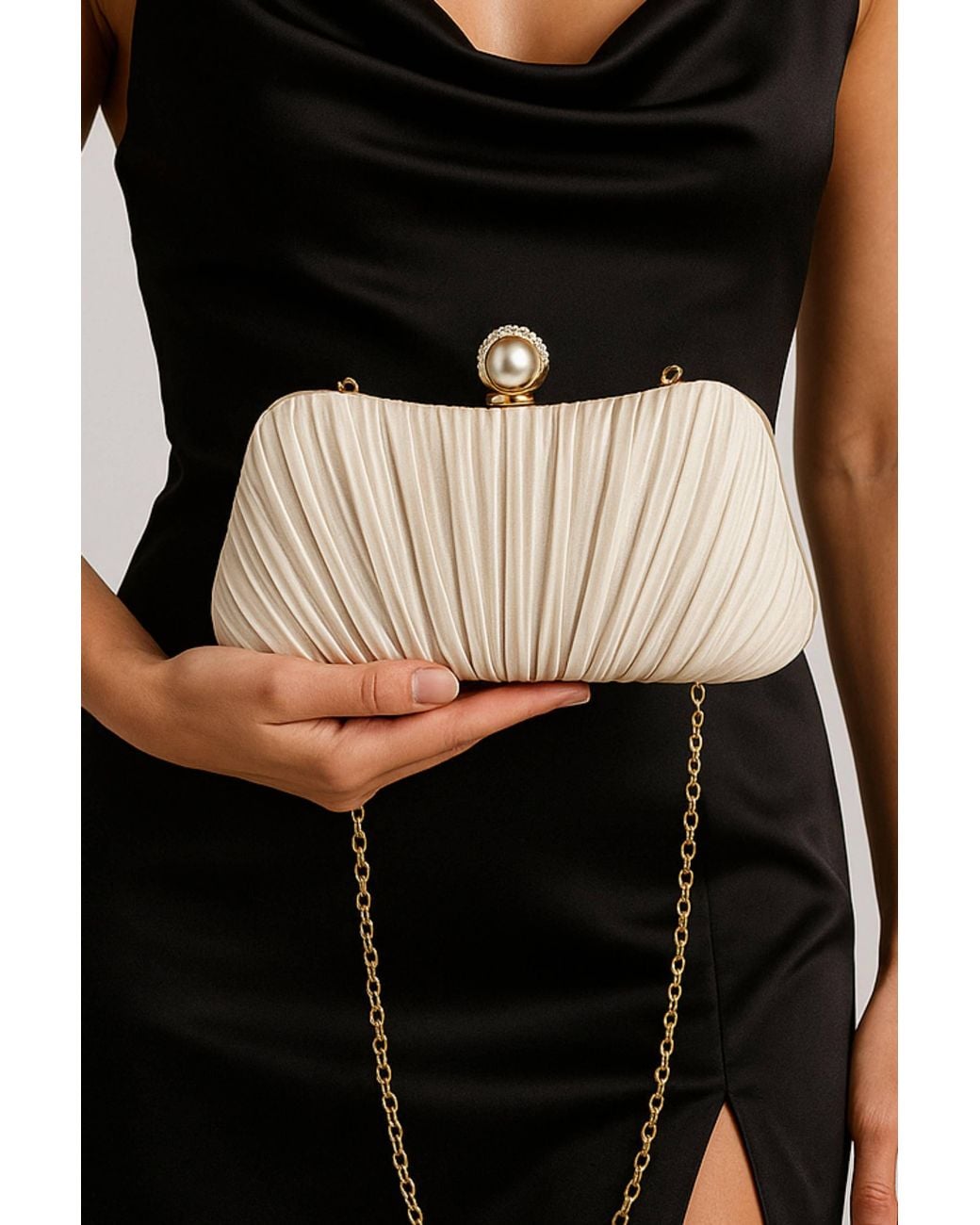 AJVANI Pink Evening Party Wedding Ruched Clutch Bag
