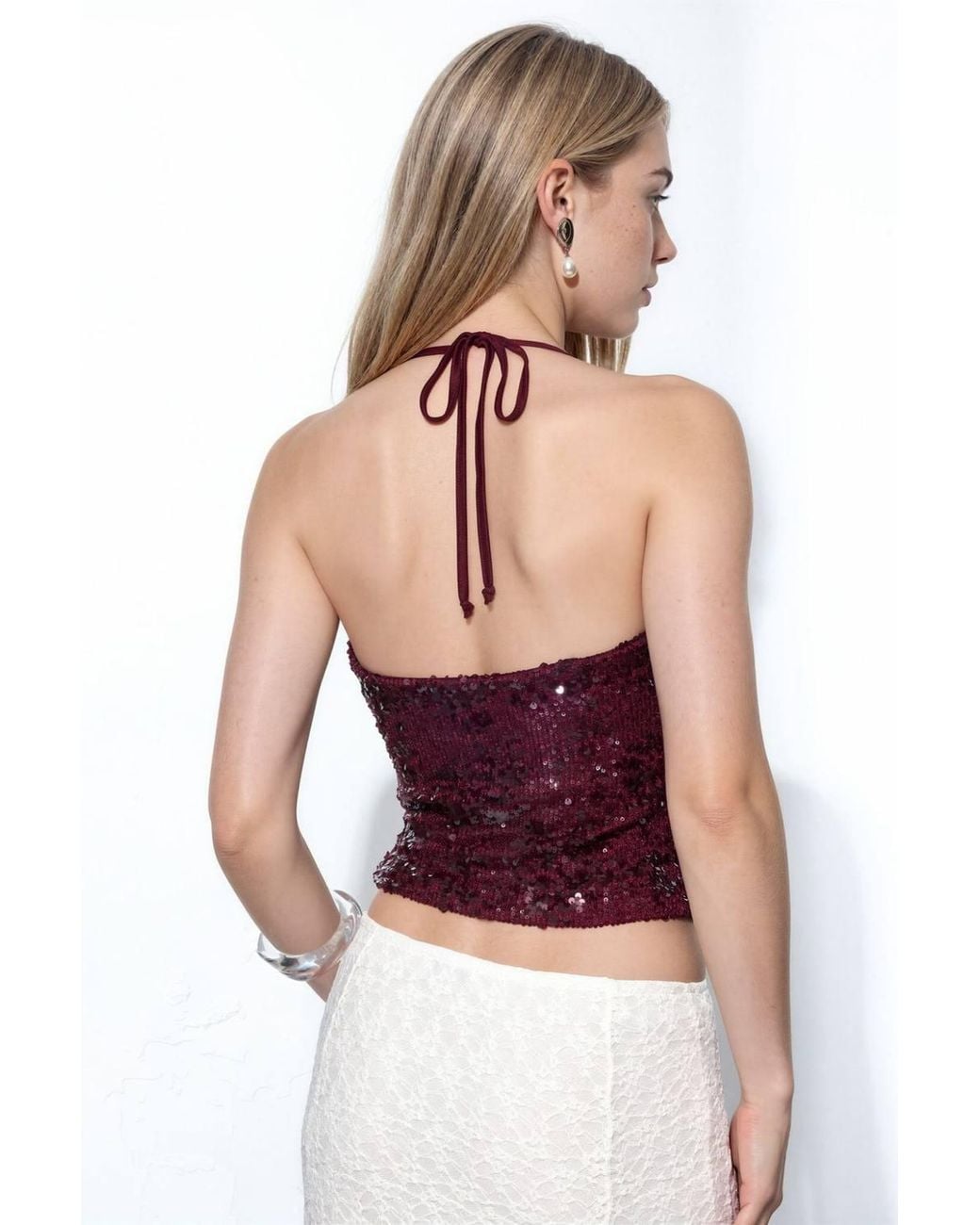 Busem Purple Sequin Halterneck Crop Blouse