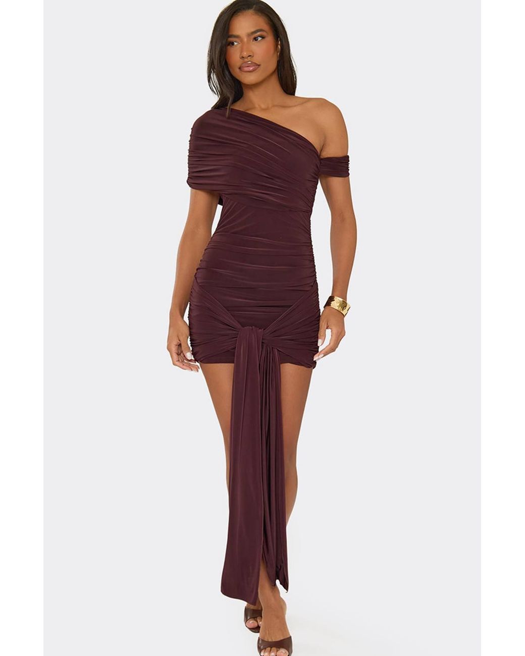 EGO Purple Strappy Drape Slinky Mini Dress