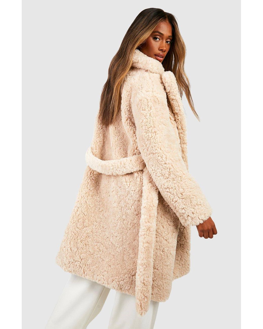Belted faux 2025 fur coat