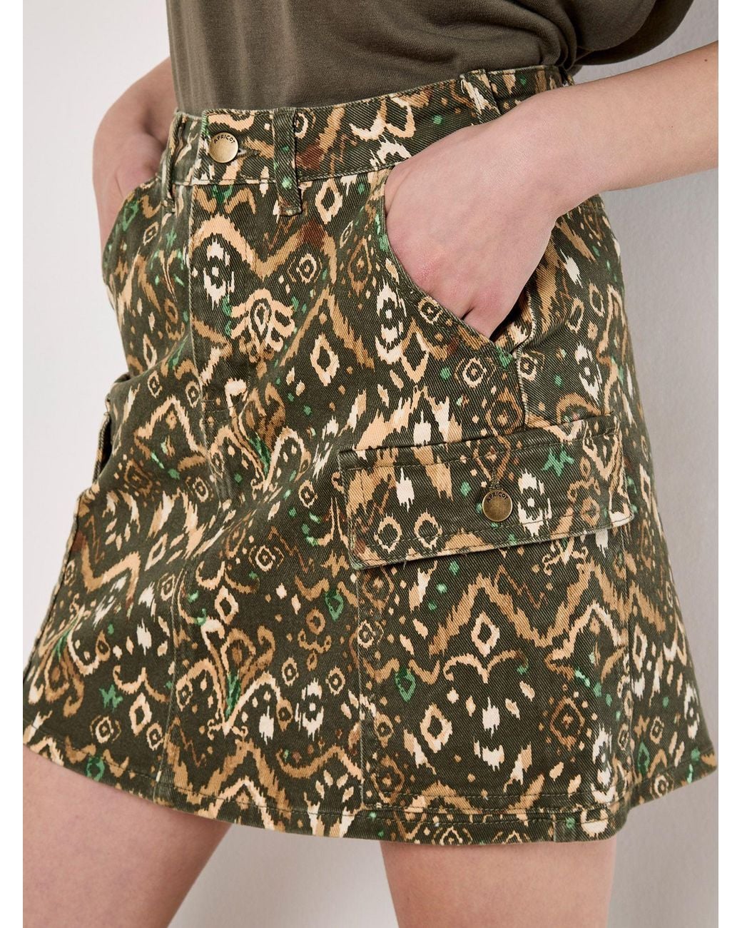 Apricot Natural Ikat Denim Mini Skirt